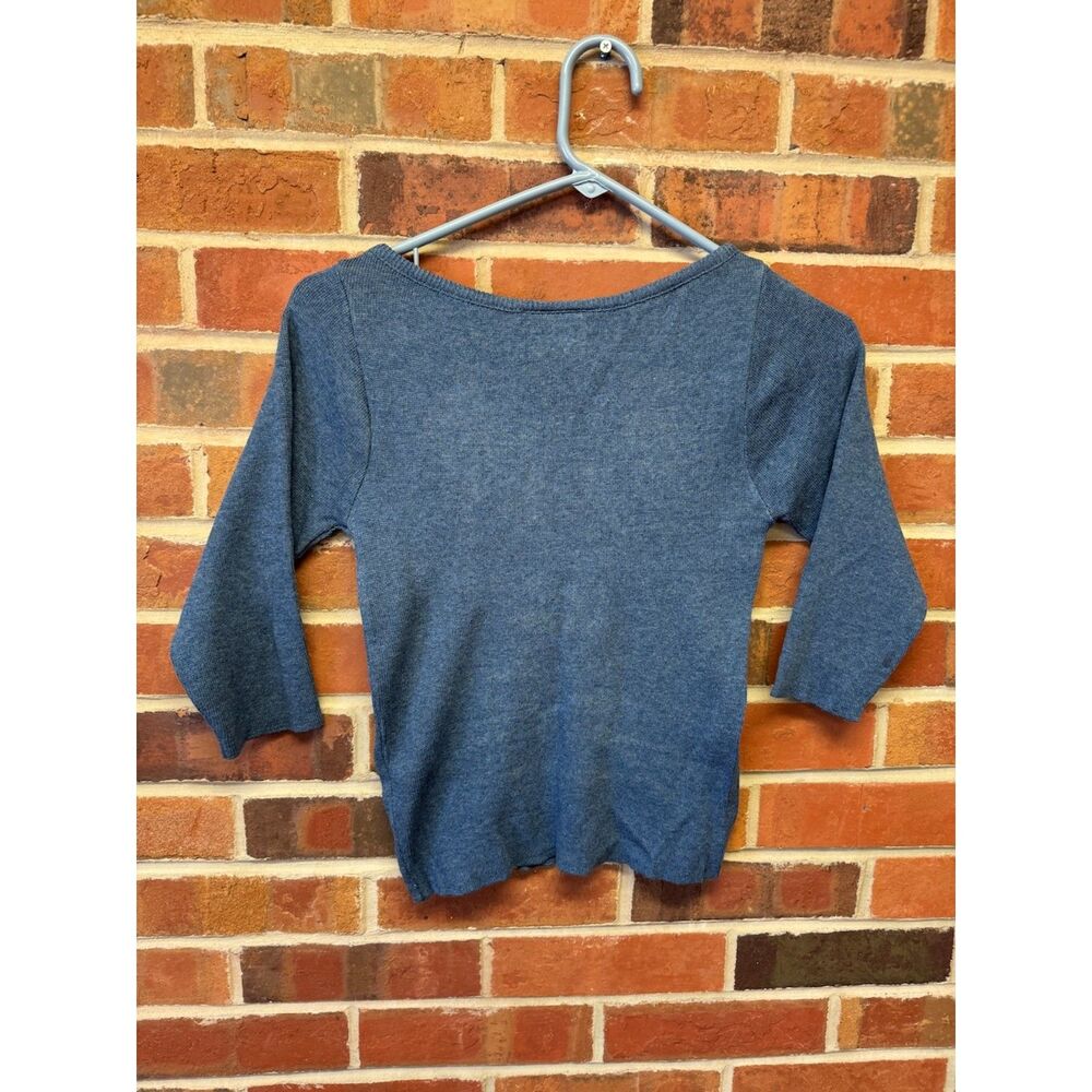 Jordache Blue Fitted Knit Top Y2K 3/4 Sleeve Small - Picture 3 of 5